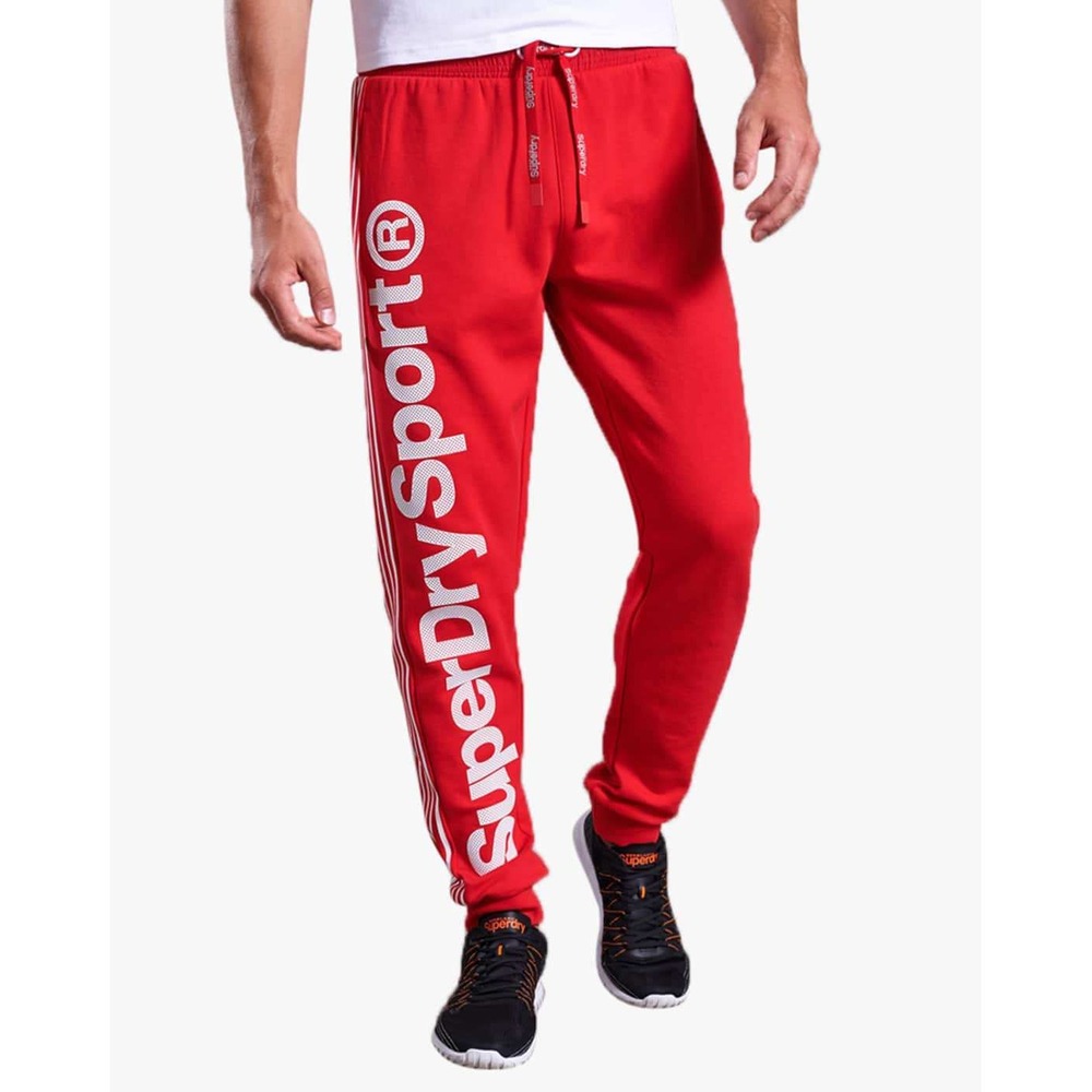SuperDry‎ Sport Joggers Men S Red Triple Stripe Logo Sweatpants Slim Fit Skinny